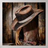 西部地方の茶色のバーウッドカウボーイブーツ ポスター (正面)