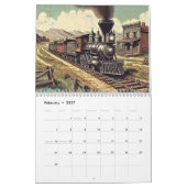 西部地方イラストの蒸気列車 カレンダー (2月 2027)