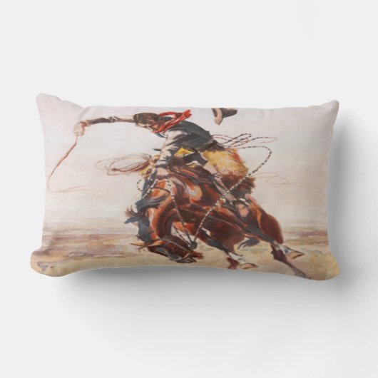 西部強く反対する馬のヴィンテージの野生の西のカウボーイ ランバークッション (正面)