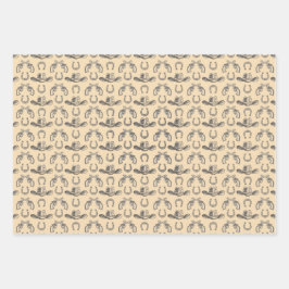 西部手描きカウボーイハット回転木馬 ラッピングペーパーシート