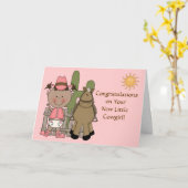 西部新生児の女の子および子馬のお祝い- カード (黄色い花)