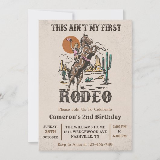 西部私の最初のロデオ誕生日パーティーではない 招待状 (正面)