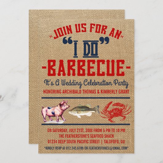 "西部私は"結婚式のパーティの招待状をバーベキューで料理します 招待状 (正面/裏面)