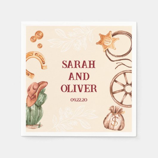 西部美しい素朴な茶色結婚の スタンダードカクテルナプキン (正面)