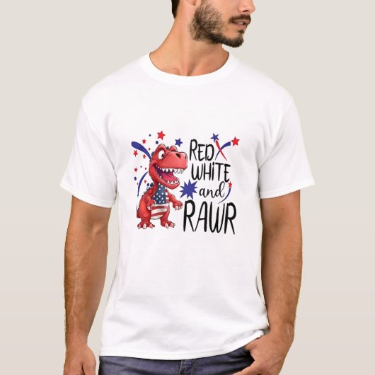 西部赤白鳥類恐竜 Tシャツ (正面)