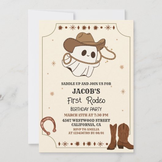 西部野生の西の最初のロデオのハロウィーンの誕生日 招待状 (正面)