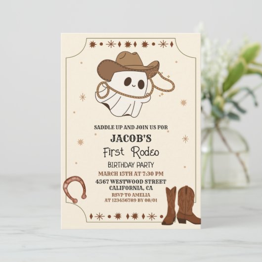 西部野生の西の最初のロデオのハロウィーンの誕生日 招待状 (スタンド正面)