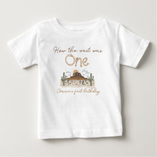 西部開拓お誕生日おめでとう！ラスティックブラウン 1歳 ベビーTシャツ