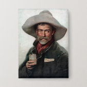 西部開拓時代の酒場にいるスペイン風のランチェロカウボーイ 缶バッジ (正面)