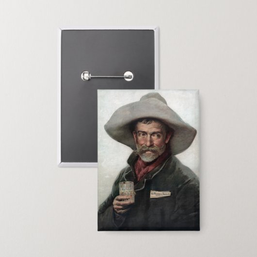 西部開拓時代の酒場にいるスペイン風のランチェロカウボーイ 缶バッジ (正面/裏面)