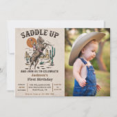 西部開拓時代の1歳誕生日パーティーの写真 招待状 (正面)