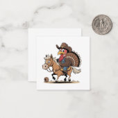西部風の感謝祭七面鳥コウボーイ・コウガール ノートカード (正面/裏面インサイチュ)
