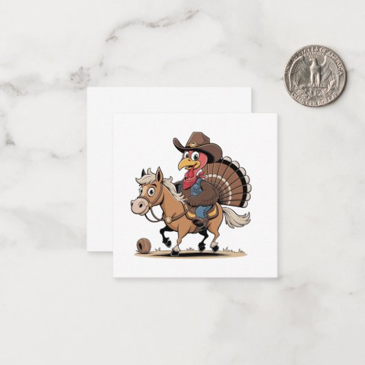 西部風の感謝祭七面鳥コウボーイ・コウガール ノートカード (正面/裏面インサイチュ)