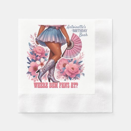 西部風ガールらしさ全開カウガール 縁ありカクテルナプキン (正面)