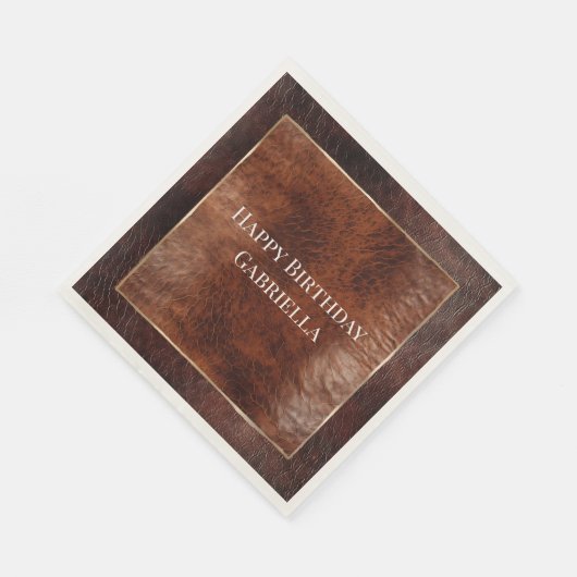 西部風ダーク&ウォームブラウンのレザー調 スタンダードランチョンナプキン (角)