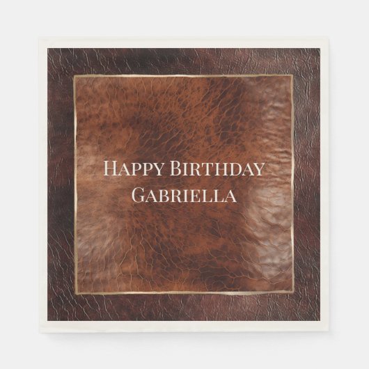 西部風ダーク&ウォームブラウンのレザー調 スタンダードランチョンナプキン (正面)