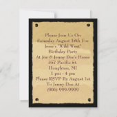 西部風パーティーの手配書招待状 招待状 (裏面)