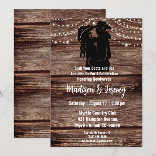 西部風景のシルエット ストリング ライト バーン 招待状 (正面/裏面)