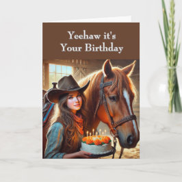 西部10代の少女カウガール馬の誕生日 カード
