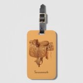 西部，サドル，女性のカーボーイ，乗馬 ラゲッジタグ (正面縦)