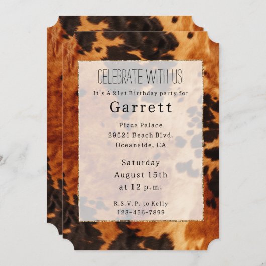 西部 ブラウン ヌメ革 カウボーイ カウガール 招待状 (正面/裏面)