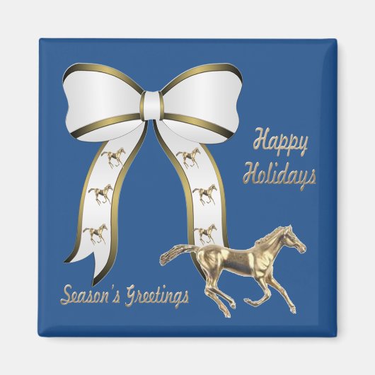 西金ゴールド馬と弓の季節の挨拶 マグネット (正面)