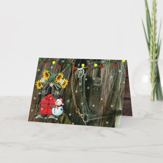 西霜の降りた聖降誕祭雪だるまと馬 シーズンカード (正面)