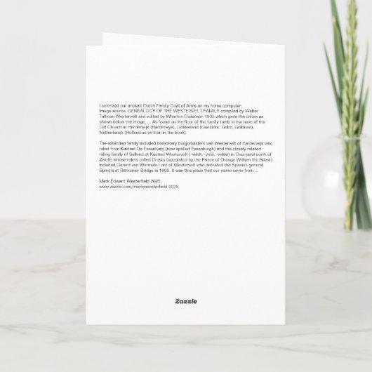 西風オランダ家族の紋章。 サンキューカード (裏面)