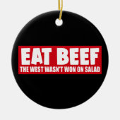 西食べ部の牛肉がサラダバンパーで獲得されておもしろいいない セラミックオーナメント (正面)