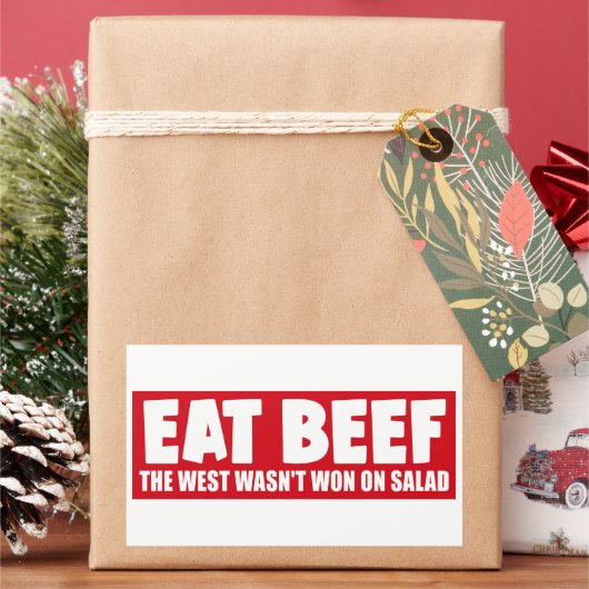 西食べ部の牛肉がサラダバンパーで獲得されておもしろいいない 長方形シール (クリスマス)