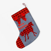 西馬赤い格子縞デニフェイクム スモールクリスマスストッキング (裏面 (吊り時))
