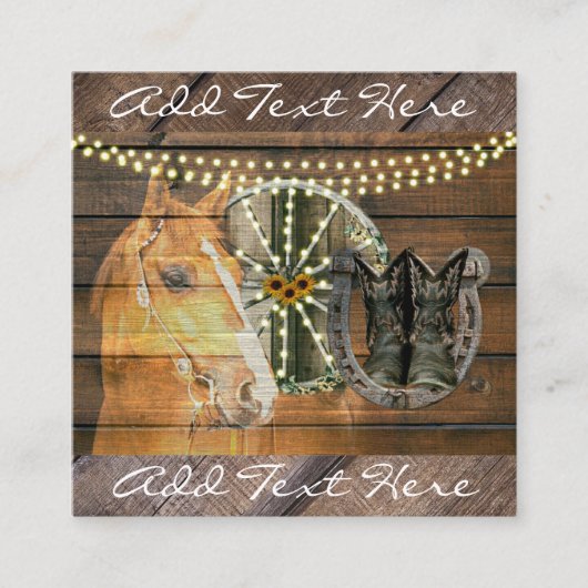 西馬馬蹄車車輪カウボーイブーツ スクエア名刺 (正面)