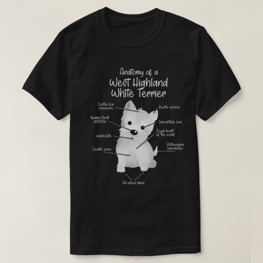 西高地ホワイトテリアの解剖学 |ウェスティー Tシャツ (デザイン正面)