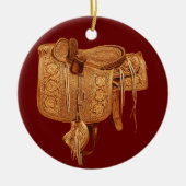 西,ヴィンテージ,サドル,国,クリスマス セラミックオーナメント (正面)