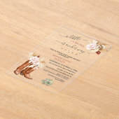 西A小さな女性のカーボーイフローラブーツベビーシャワー アクリル招待状 (レイダウン)