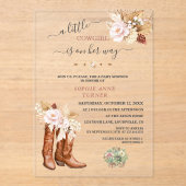 西A小さな女性のカーボーイフローラブーツベビーシャワー アクリル招待状 (正面)