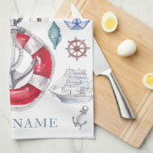 要パーソナライズされた航海の素の水色 キッチンタオル (四つ折り)