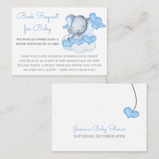 要予約男の赤ちゃん象ベビーシャワー エンクロージャーカード (正面/裏面)