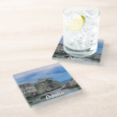 要塞の壁、岩の多い海岸、クロアチアの海 ガラスコースター (アングル)