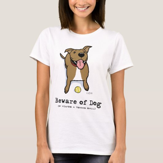 要注意:猛犬(テニスボールが好きな方) Tシャツ (正面)