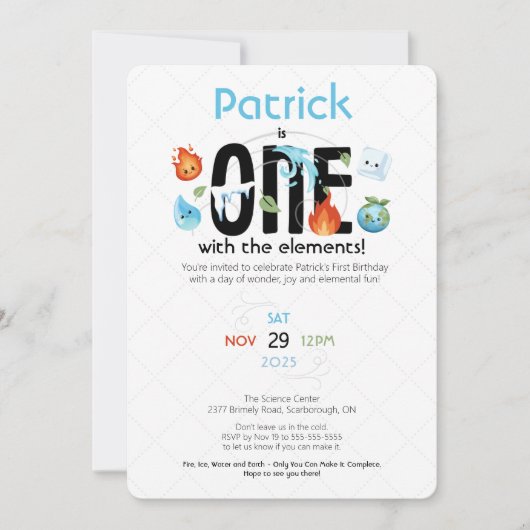 要素の最初の誕生日招待状 招待状 (正面)