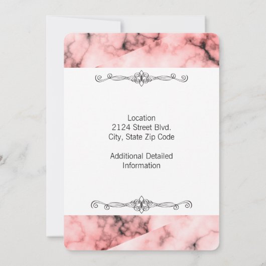 要素を含むピンクの大理石トリファンシーム セーブザデート (裏面)