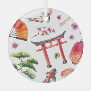 要素日本の水色シームレスなテクスチャ ガラスオーナメント