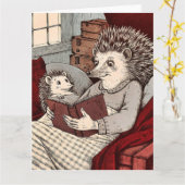 覆いの中のハリネズミ読は～に本を置く カード (黄色い花)