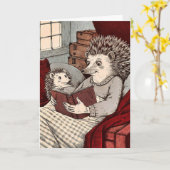 覆いの中のハリネズミ読は～に本を置く カード (黄色い花)