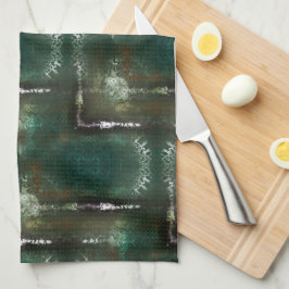 覆われたパイプで特徴づけられる錆びた緑がかった花 キッチンタオル