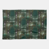 覆われたパイプで特徴づけられる錆びた緑がかった花 キッチンタオル (横)
