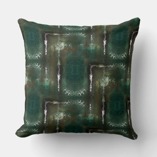 覆われたパイプで特徴付けられる錆びた緑がかった花 クッション (正面)