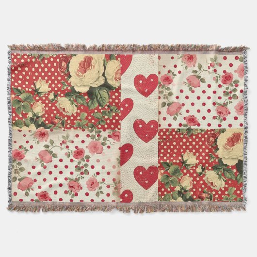 見かわいらした動揺してヴィンテージみすぼらしいシックなフローラ スローブランケット (正面)