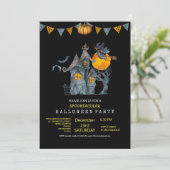 見た目がかわいい水彩ファミリーハローウィンパーティ 招待状 (スタンド正面)